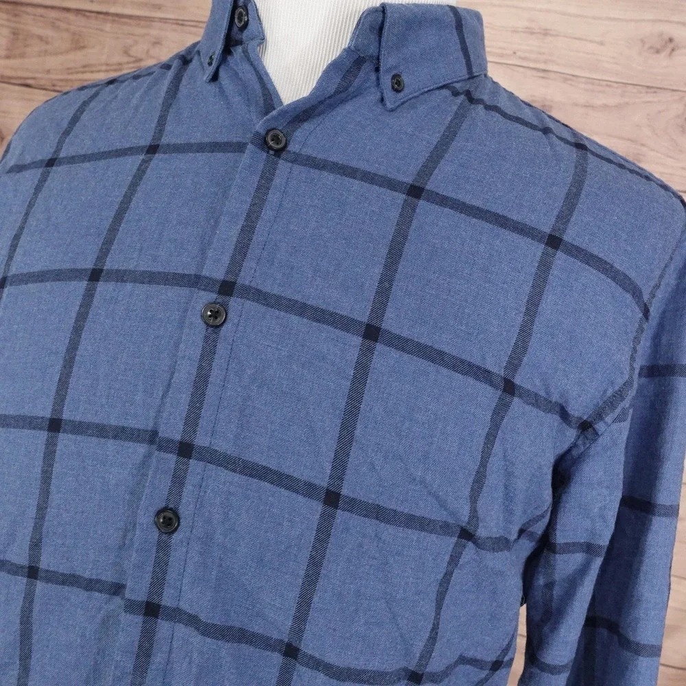 Banana‎ Republic Camden Fit Luxe Flannel Shirt Mens L Blue Plaid Button-Up